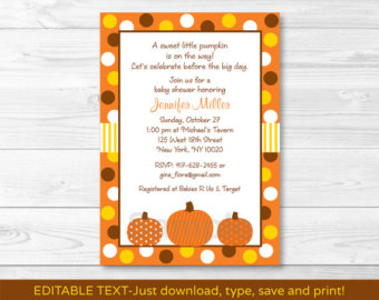 Fall Pumpkin Baby Shower Invitation Instant Download Editable Pdf