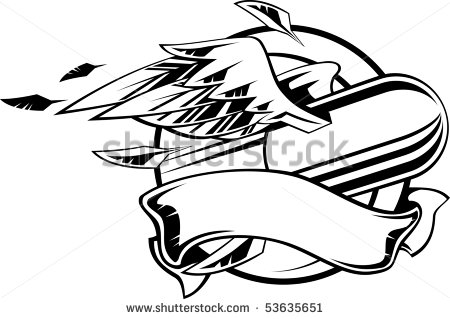 Flying Bullet With Wings And Ribbon  Vector Illustration Black And