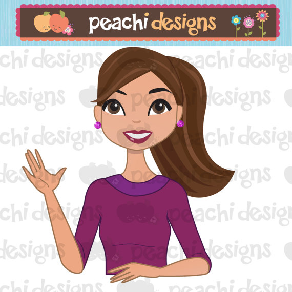 Girl Character Clipart Illustration With Brown Hair Ponytail Waving