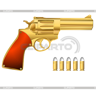 Golden Revolver And Bullets   Stock Vector Graphics   Id 3018679