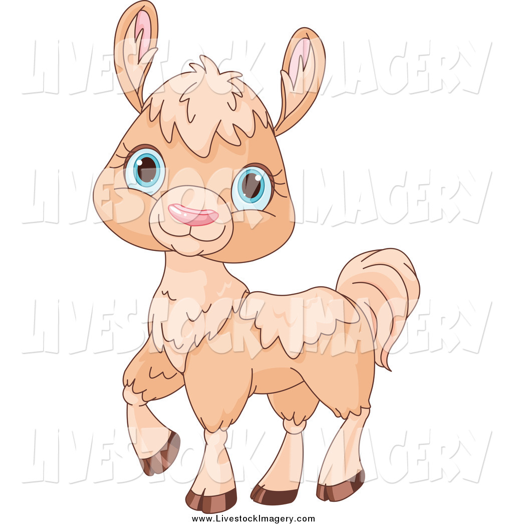 Larger Preview  Clip Art Of A Cute Walking Beige Llama With Blue Eyes