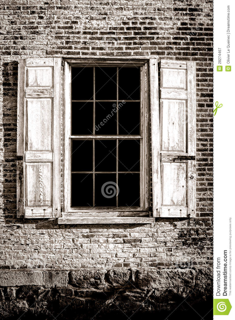 Old Window And Wood Shutters On Ancient Brick Wall Royalty Free Stock    