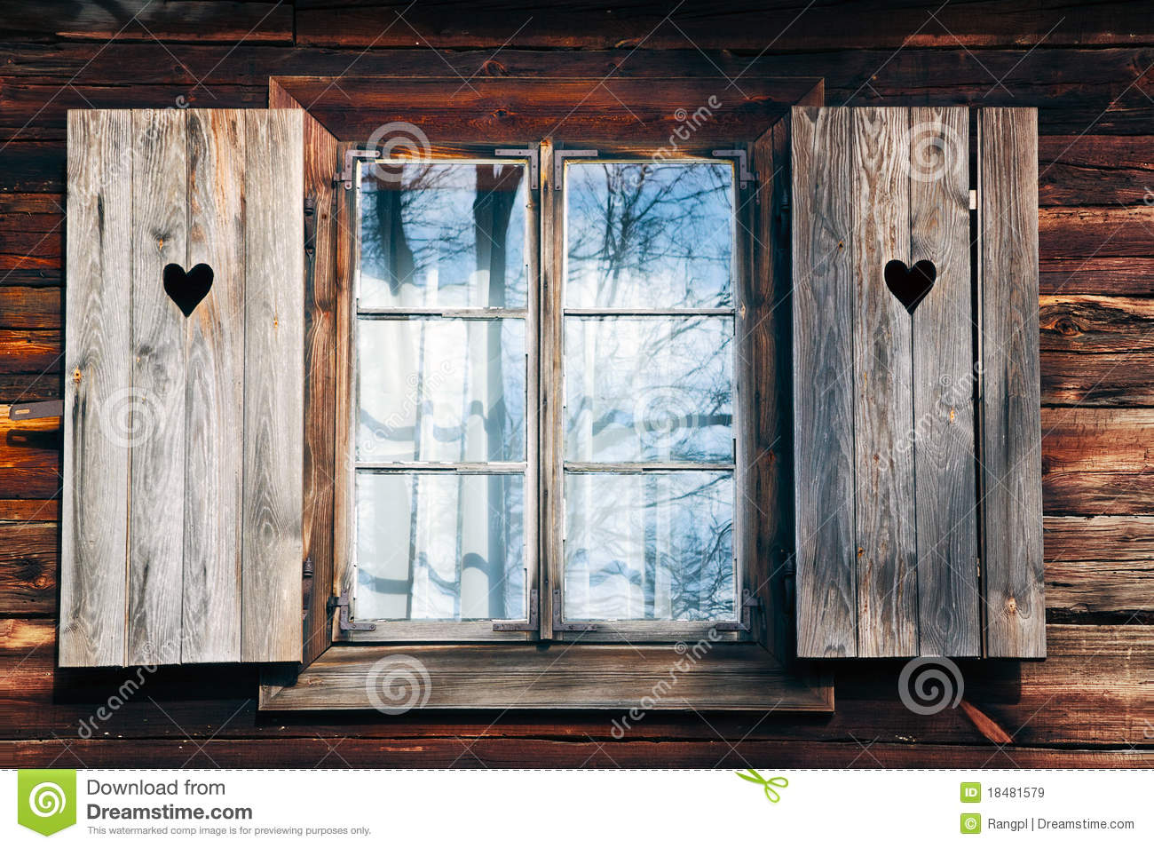 Old Window Shutters In Wooden Wall Royalty Free Stock Images   Image