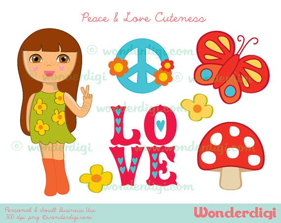 Peace And Love Clip Art Girl 60 S Hippy Love By Wonderdigi On Etsy  5