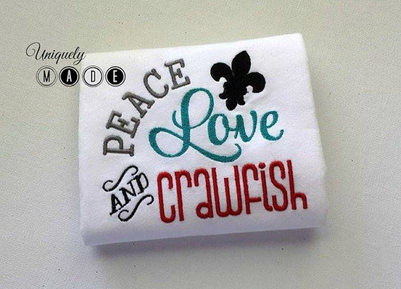 Peace Love Crawfish Shirt Girls Crawfish Embroidered Shirt Louisiana