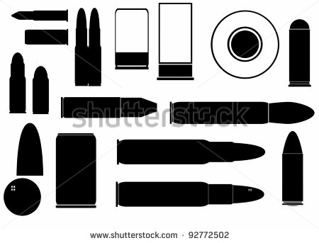 Set Silhouette Bullets Shells And Cartridge Isolated On White