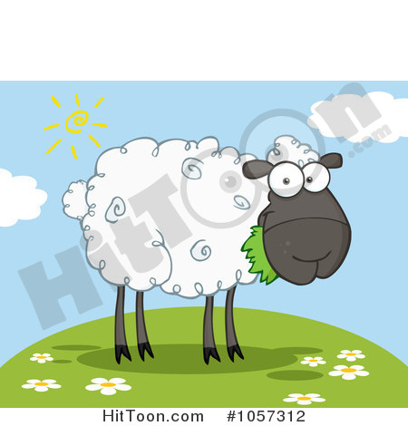 Sheep Clipart  1057312  Black Barnyard Sheep Eating Grass On A Hill By