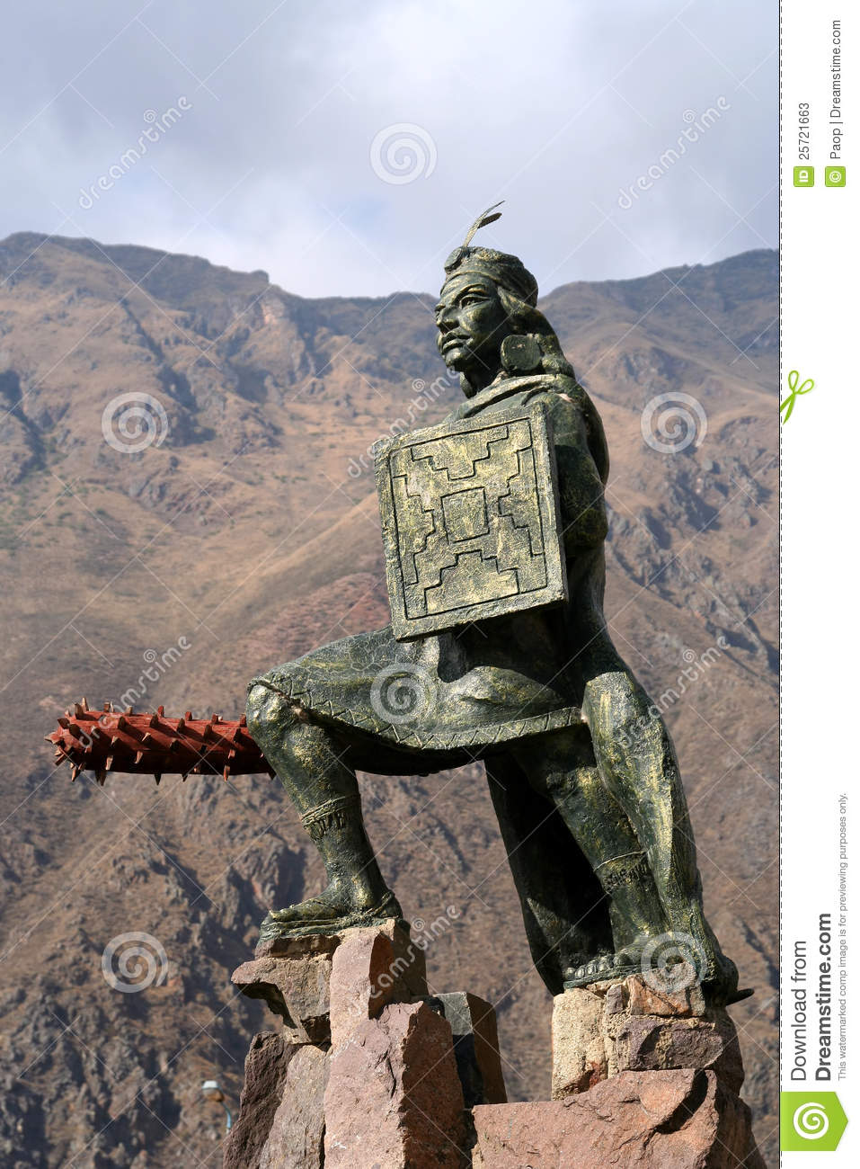 Statue Of Incan Warrior In The Small Town Of Ollantaytambo In Peru
