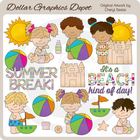 Summer Break Kids   Clip Art    1 00   Dollar Graphics Depot Quality