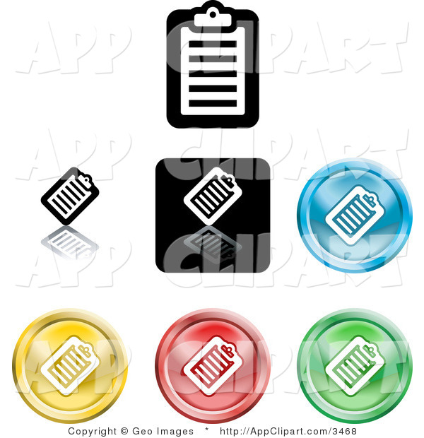 Vector Clip Art Of A Collection Of Seven Different Colored Clipboard    