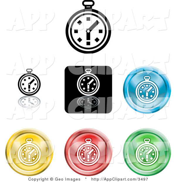 Vector Clip Art Of A Set Of Seven Different Colored Stop Watch Icon    