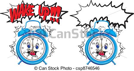 Vector Of Wake Up   Blue Alarm Clock   Clock Face It S Time To Get Up