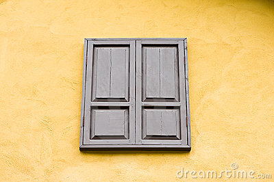Wood Window On Yellow Wall Stock Images   Image  20005524
