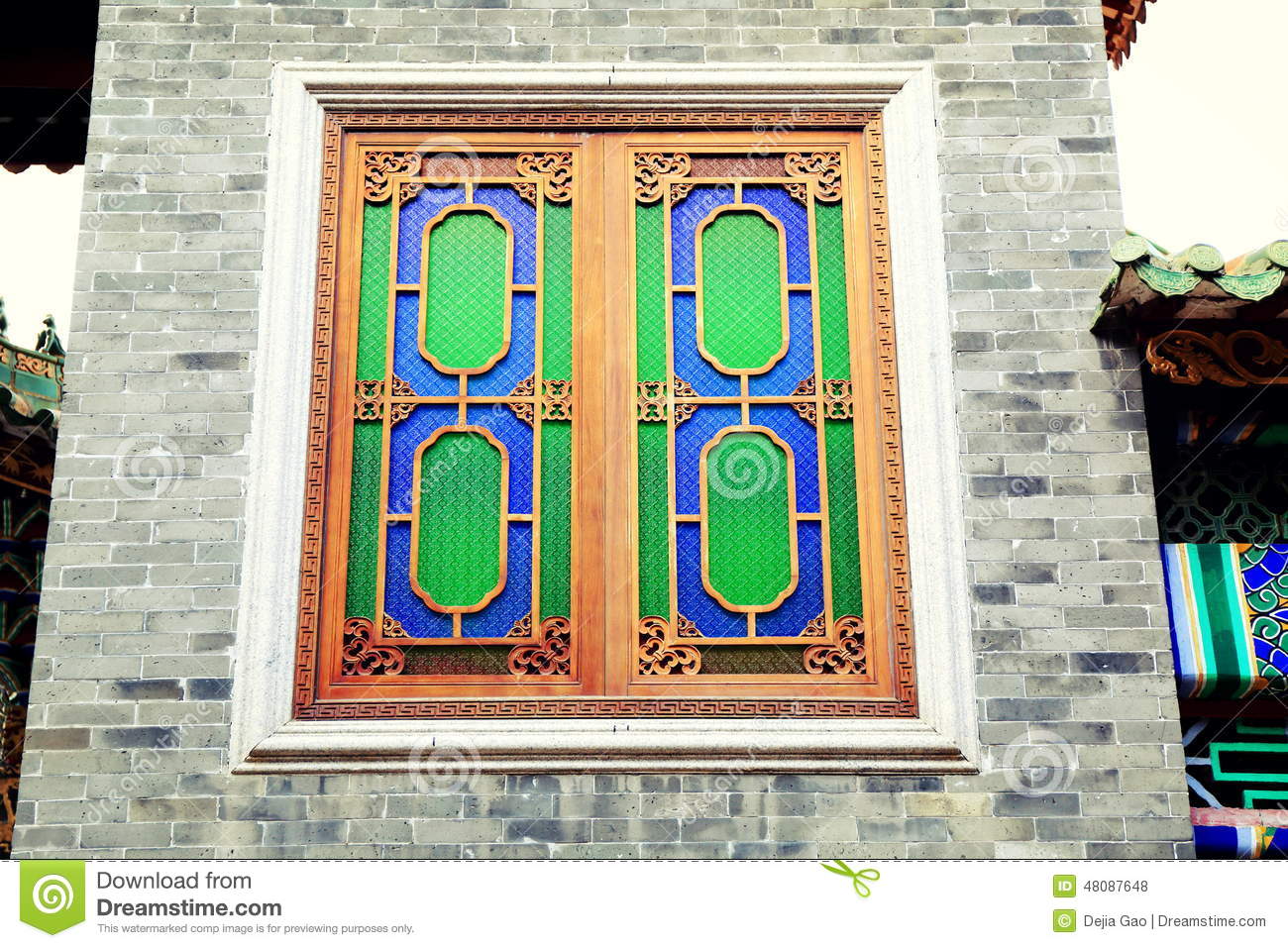Wooden Window In Brick Wall Asian Classical Wood Window In China