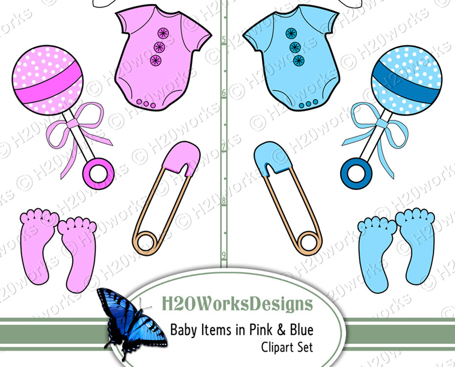 Baby Items Clipart Set On 8 5x11 Sheet Pink By H20worksdesigns