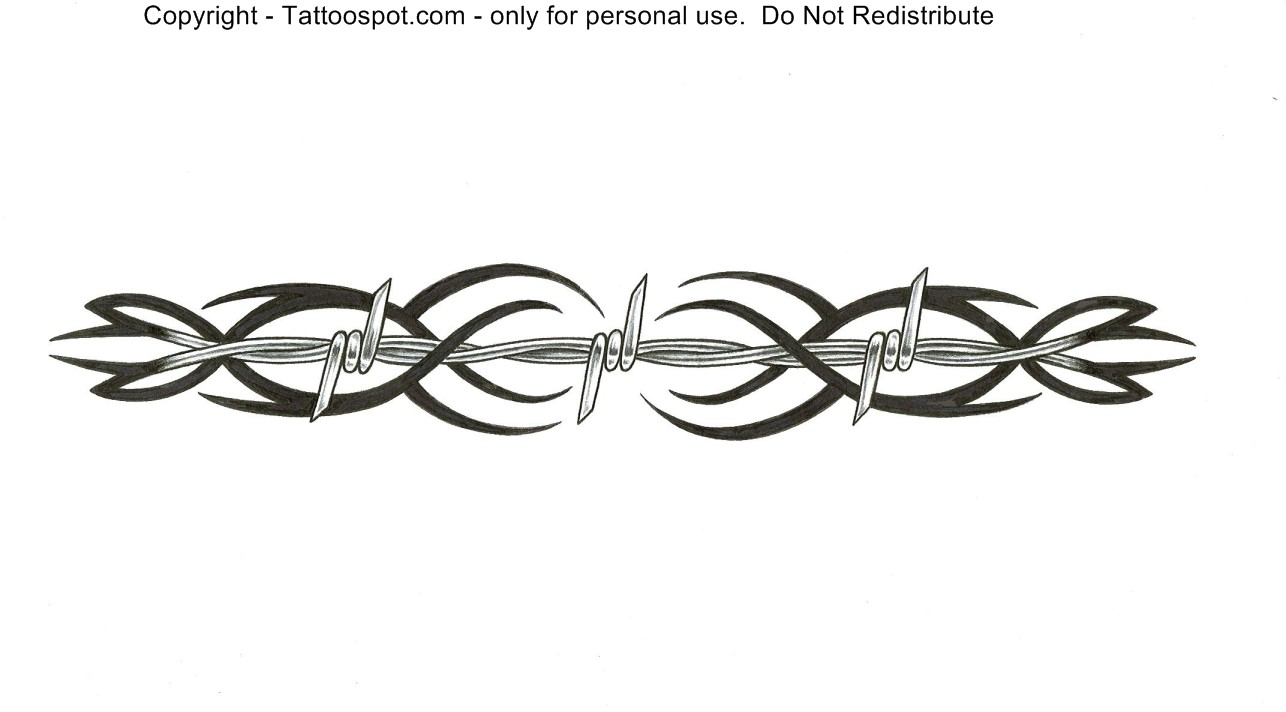 Black Tribal And Barbed Wire Tattoos Design