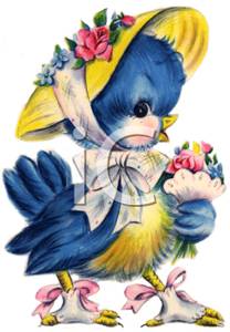 Bonnet And Ribbons Holding A Bouquet Of Flowers   Royalty Free Clipart