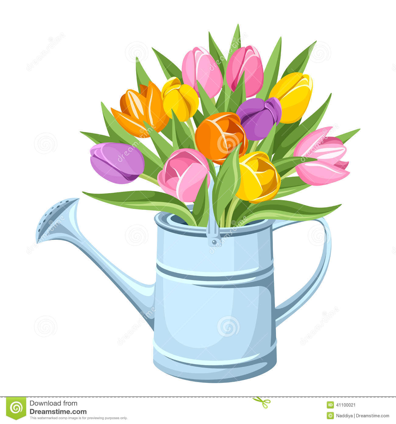 Bouquet Of Tulips In Watering Can  Vector Illustration  Stock Vector