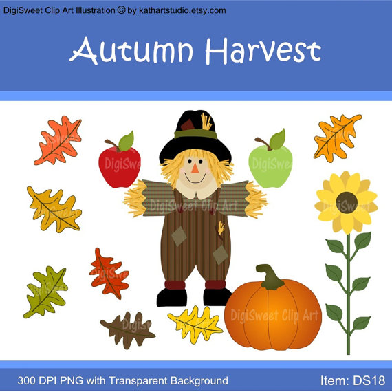 Buy 2 Get 1 Free Scarecrow Pumpkin Sunflower Autumn Harvest Clip Art