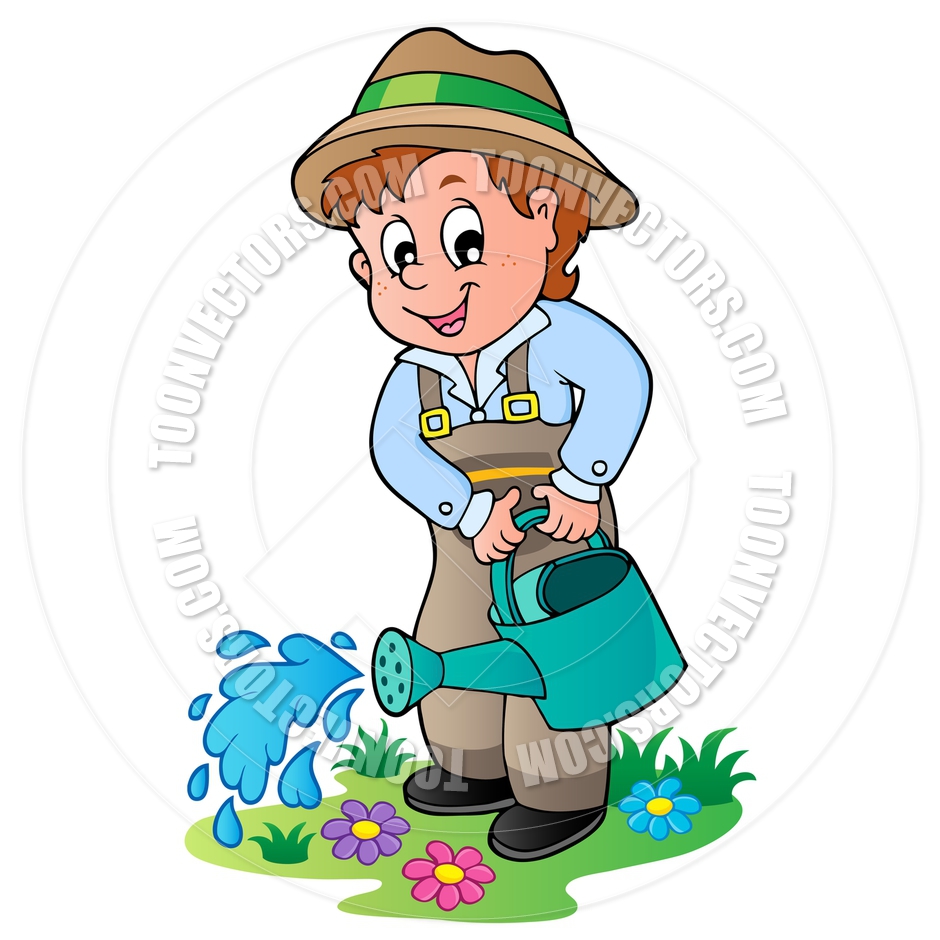 Cartoon Gardener With Watering Can