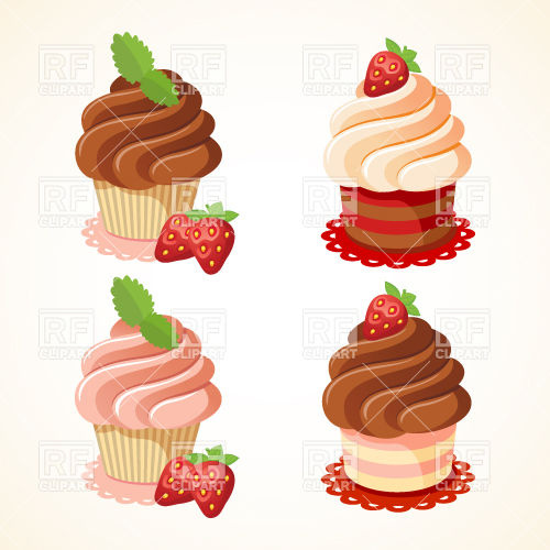 Chocolate And Creamy Cupcakes With Strawberries Download Royalty Free    