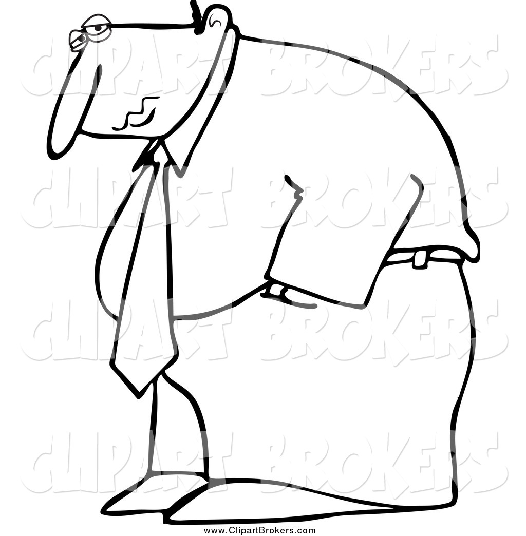 Clip Art Cartoon Of A Black And White Depressed Businessman Hanging