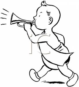 Free Clipart Image Black And White Baby Blowing A Horn On New Year