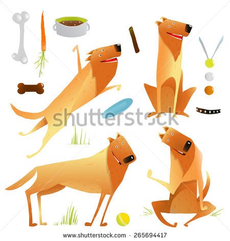 Funny Dogs Jumping Playing With Ball Sitting Winning Feeding Clip Art    