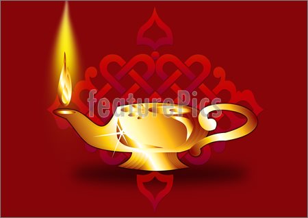 Illustration Of Aladdin S Lamp With A Genie Sized Flame