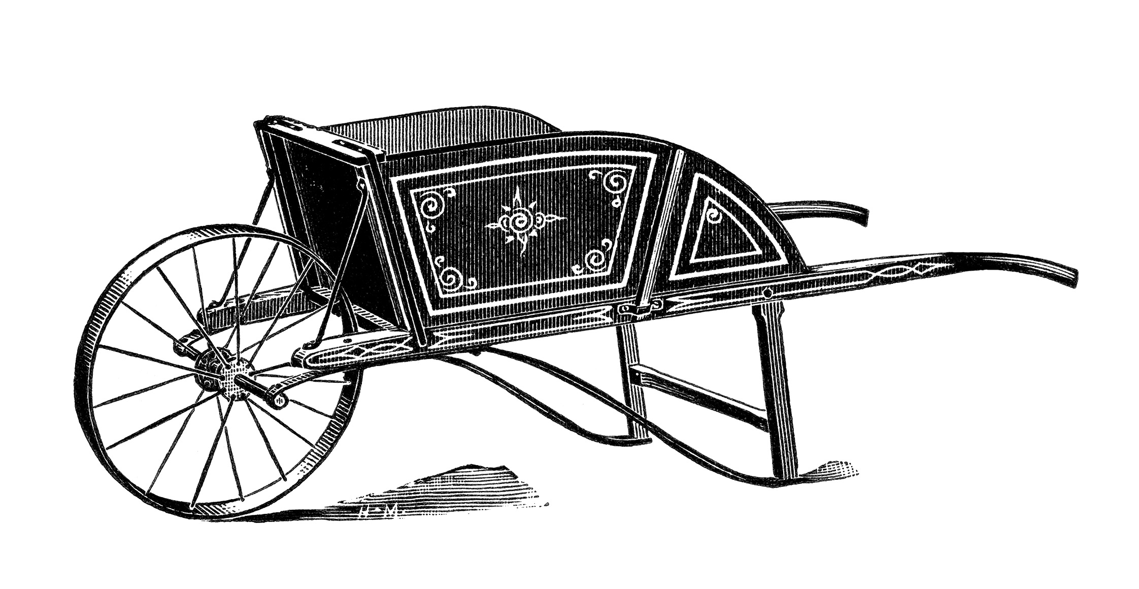 Image Free Black And White Clip Art Antique Wheelbarrow Illustration