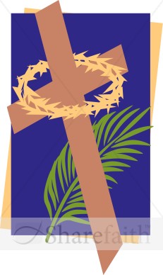 Lenten Cross With Thorny Crown And Palm   Lent Clipart