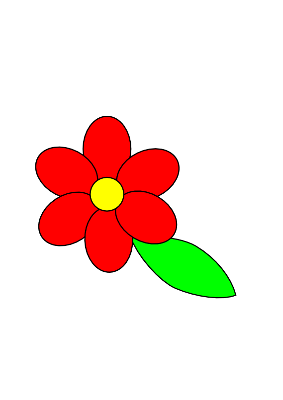 Palomaironique Flower 6 Red Petals Black Outline Green Leaf 1