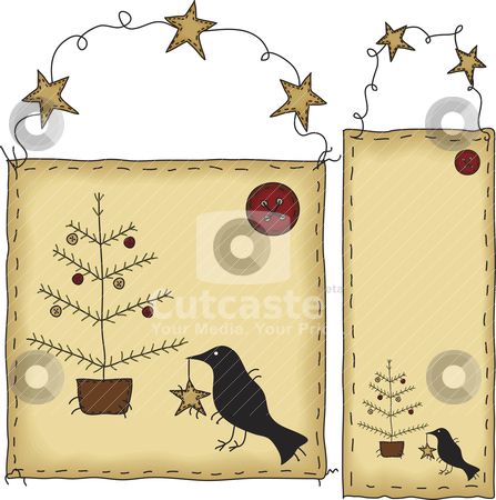 Primitive Clip Art Weeping Tree   Art Christmas Tree Banner And Tag