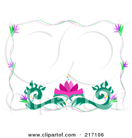 Rf  Clipart Illustration Of A Flowering Vine And Lotus Flourish Border