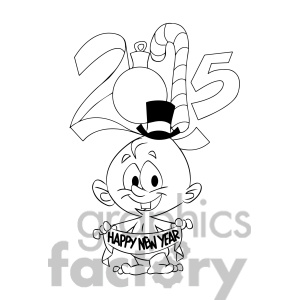Royalty Free 2015 Baby New Year Black White Clipart Image Picture Art