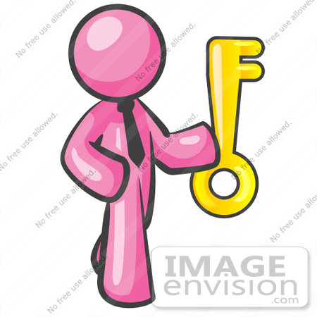 Royalty Free Clipart Of A Pink Guy Character Holding A Key   0033 0812