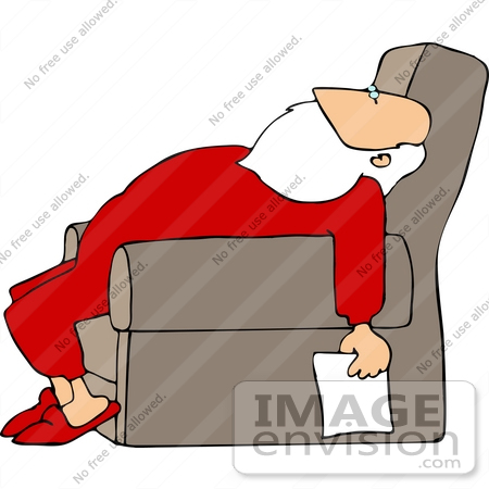 Santa Claus In Longjohns Sleeping In A Chair Clipart Santa Hat Clip