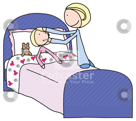 Sick Girl Stock Vector Clipart Mother Taking Care Of Her Sick