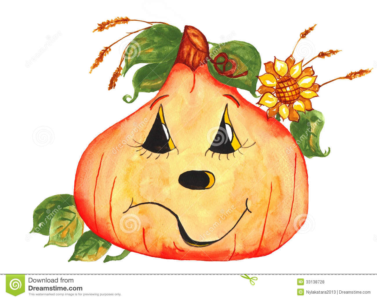 Smiling Pumpkin With A Sunflower Watercolor Royalty Free Stock Photos