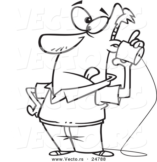 Vector Of A Cartoon Black And White Outline Low Tech Man Using A Can