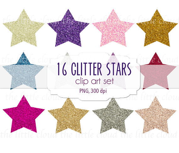 12 Glitter Stars Clip Art   High Resolution Quality Clip Art Set