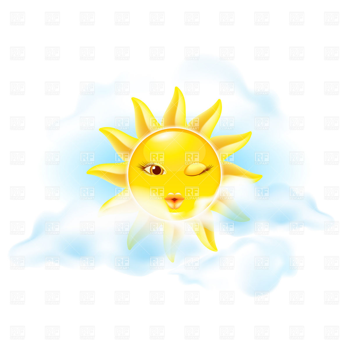 Cute Winking Sun Sending Kiss Download Royalty Free Vector Clipart    
