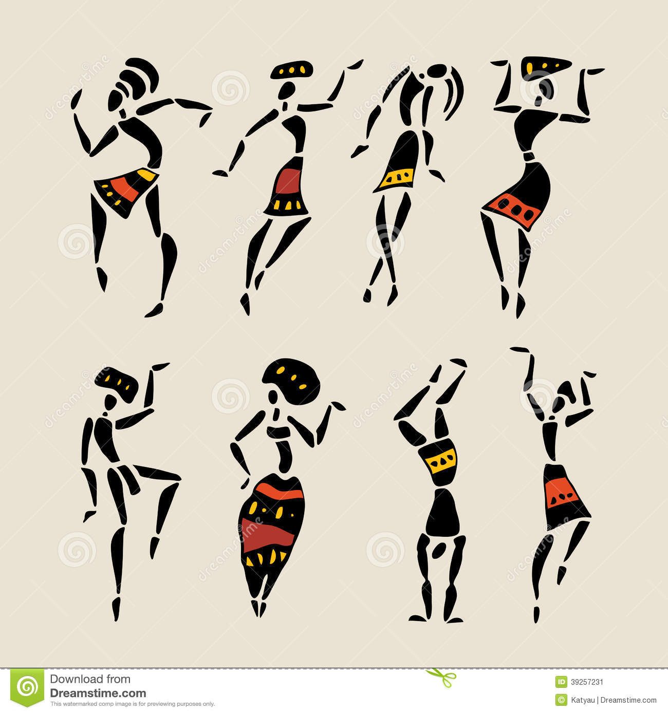 Figures Of African Dancers  People Silhouette Set  Vector Illustration