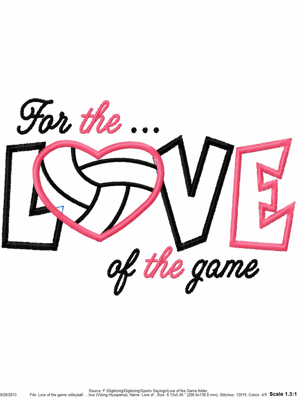 For The Love Of The Game Volleyball Applique