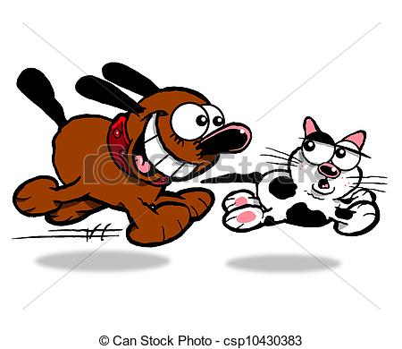 Of Dog Chasing Cat Isolated On White    Csp10430383   Search Eps Clip