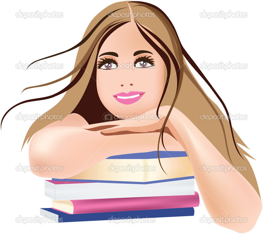 Portrait Of Beautiful Student Girl With Books   Stock Vector