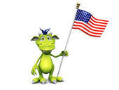 Schattig Spotprent Monster Vasthouden Een Amerikaan Flag