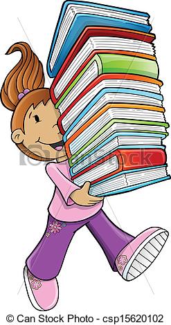 Vector   Girl Student Carrying Books   Stock Illustration Royalty