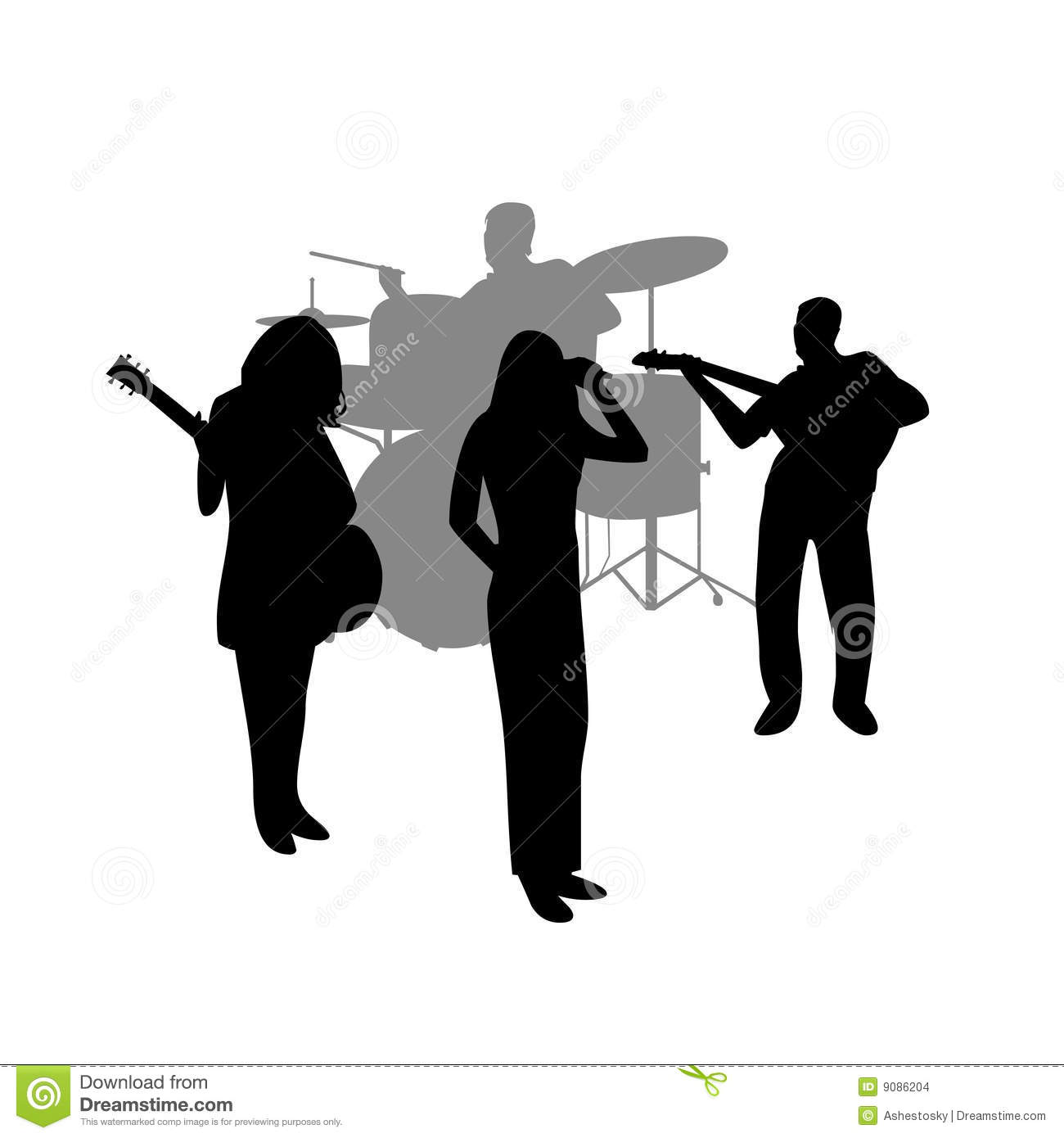 Vector Illustration As Silhouette Of A Pop Rock Band Quartet While