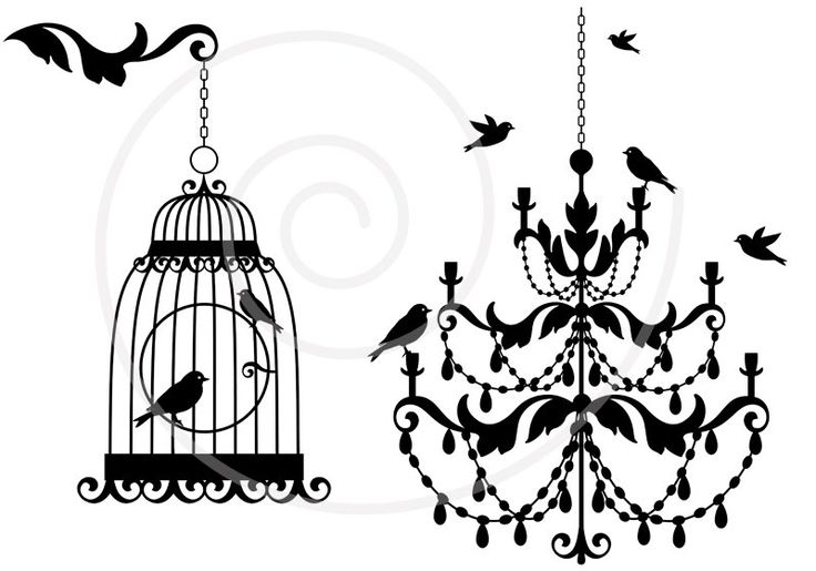 Vintage Chandelier With Birds And Birdcage Lamp Clipart Clip Art